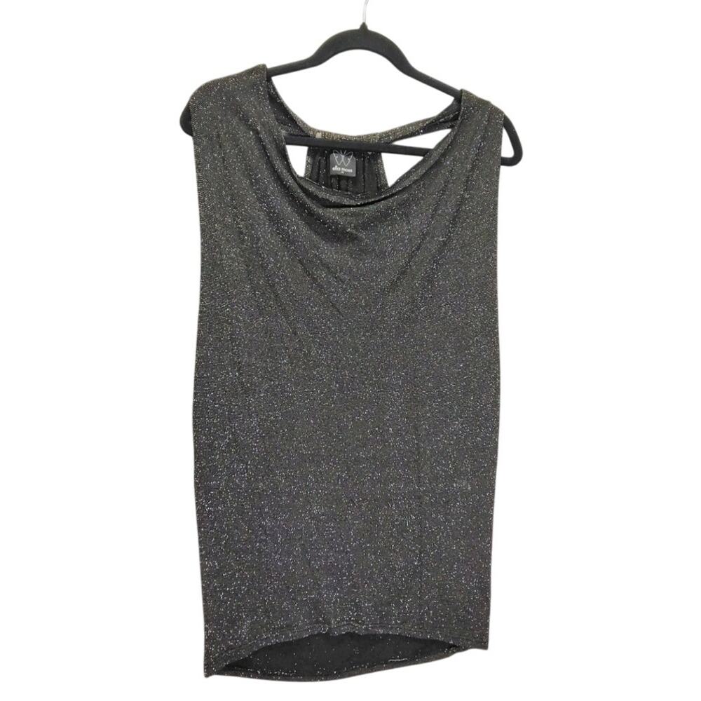 Ella Moss Shirt Top Womens Size XS Halter Top Black Gold Glitter Open Back